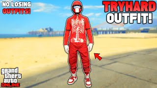 Easy Red Joggers Ripped Shirt Glitch Tryhard Modded Outfit In GTA 5 Online (No Transfer)