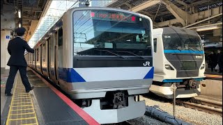 JR東京駅8番線/9番線ホームを入線.発車する列車。(4)