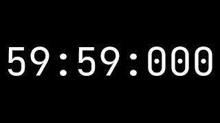 Countdown timer 59 minutes, 59 seconds [59:59:000] - White on black with milliseconds