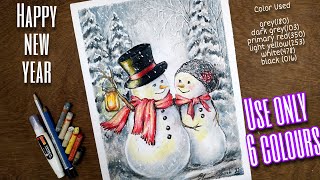 Snowman Drawing / Cute Snowman Couple Winter Special Drawing/oil pastel / Tutorial step by step easy