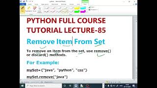 PYTHON LECTURE - 85| Remove Items From Set| Remove Method| Discard Method (@EnhanceCodeLearning
