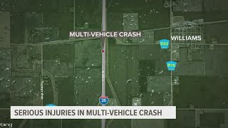 ISP: Multi-vehicle crash closes southbound lanes of I-35 near Williams, serious injuries reported