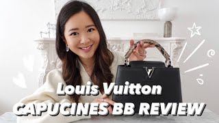 LOUIS VUITTON CAPUCINES BB REVIEW | 5 Years Wear \u0026 Tear, What Fits, Mod Shots \u0026 Styling | idaaaaxx