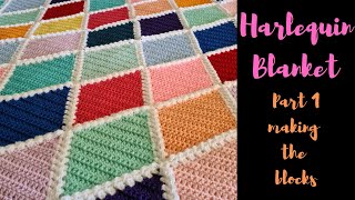 Crochet a Harlequin blanket - how to make the blocks - crochet diamonds