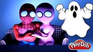 Superheroes ghost prank Play doh stop motion Funny movie Spiderman Hulk