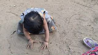 Pihu playing with sand, baby playing in sand,
