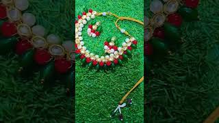 Rea And Green Bead Necklace With Meenakari kundans