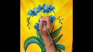 How to paint blue orchid flowers in acrylic paints. Painting tutorial demonstration for beginners.