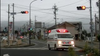 【救急車】赤信号の交差点に緊急走行で進入する救急車と急ブレーキで停車する一般車