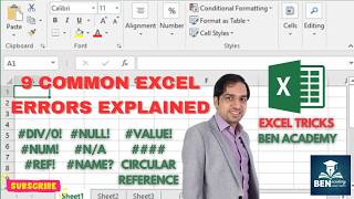 9 Common Excel Errors: #DIV/0!, #NUM!, #REF!, #NULL!, #N/A, #NAME?, #VALUE!, ###, Circular Reference