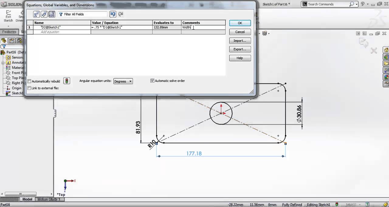Solidworks Tutorial To Use Equation Youtube Solidworks Tutorial To Use Equation Youtube