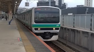 E231系0番台ﾏﾄ119編成が常磐線快速松戸行きとして南千住駅1番線を発車するシーン(1035H)