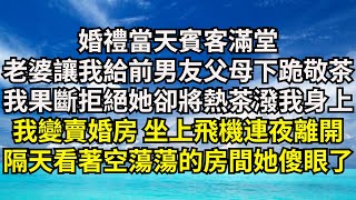 婚禮當天賓客滿堂，老婆卻讓我給前男友父母下跪敬茶，我果斷拒絕她卻將熱茶潑在我身上，我變賣婚房 坐上飛機連夜離開，隔天看著空蕩蕩的房間她傻眼了【清風與你】#深夜淺讀 #花開富貴#一口氣看完系列#小說