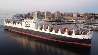 Awesome Aerial Views! CON-RO Vessel ATLANTIC SUN Inbound into Halifax, NS at Sunrise