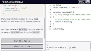 Global vs Local scope in functions - freeCodeCamp | Video 54 | Basic JavaScript