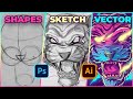 Tiger Illustration Process - Sketching on Photoshop and Coloring on Adobe Illustrator CC - Speed Art