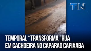 Temporal “transforma” rua em cachoeira no Caparaó Capixaba