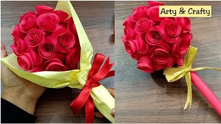 How To Make Paper Rose Flower Bouquet | Paper Craft | Mother's Day Gift Idea |Handmade Paper Bouquet