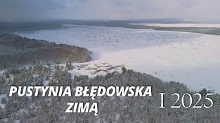 Pustynia Błędowska Zimą. Róża Wiatrów i Czubatka w śniegu z drona.