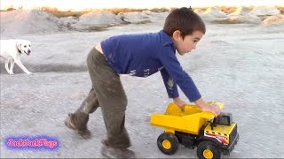 Tonka Construction Trucks for Kids: Playing + Digging with Big Toy Trucks at BMX Bike Park