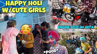 Happy Holi W/Cute Girls🥰2023*, Engine Seize Ho Geya Bullet Da😰