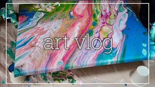 #44【art vlog】冬の日にピンクのアクリル絵の具をこぼして絵を描く/* 小春日和(little spring)【フルイドアート】