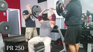 250lbs tricep extentions and 405lbs shoulder press FAIL