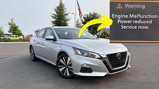 “Engine malfunction, power reduced, service now” warning in Nissan
