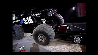 Stone Cold Steve Austin destroys The Rock's Car With a Monster Truck!