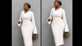 DIY- TRENDY CORPORATE DRESS WITH ASYMMETRIC BUILT UP NECKLINE & FUNNEL SLEEVE