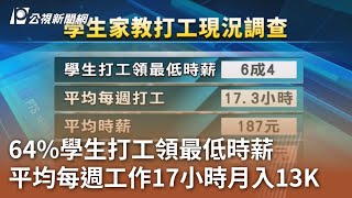 64%學生打工領最低時薪 平均每週工作17小時月入13K｜20230914 公視中晝新聞