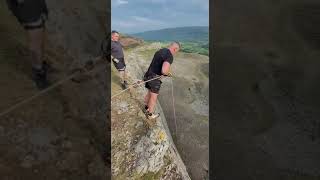 @garageofpainkillers Steve head first abseiling Eglwyseg ..