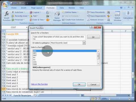 Exl2007 35 Calculul ratei interne de rentabilitate cu functia IRR Exl2007 35 Calculul ratei interne de rentabilitate cu functia IRR