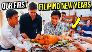 NEW YEARS EVE with our FILIPINO friends - they let me cut the LECHON!