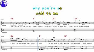 Maroon5-Cold karaoke sheet music,MR for players,chord,chorus,Lyrics add(Ye karaoke)
