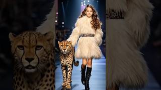 Gorgeous girl \u0026 cheetah in fashion show kids #cheetah #agt #americagottelent agt cute girl #catwalk