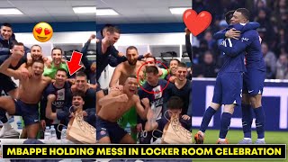 😍❤️ Mbappe Hugging Messi in PSG Locker room celebration after Le Classique