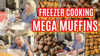 MASSIVE FREEZER COOKING How to Cook 16 DOZEN MEGA MUFFINS! LARGE FAMILY FREEZER MEALS PREP!