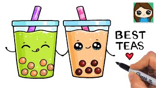How to Draw Boba Tea Drinks Easy | Cute Pun Art