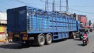 Gas bottle truck on Rajapaksa Broadway in central Negombo in Sri Lanka