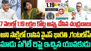 7నెలల్లో 1.19లక్షల కోట్ల అప్పుచేసిన చంద్రబాబు అని రాసిన వైఎస్ భారతి,మాడు పగిలే రిప్లై ఇచ్చిన యువకుడు