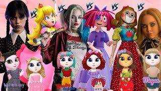 Wednesday Vs Princess Peach Vs Harley Quinn Vs Ragatha Vs Miss Delight Vs Megan ||My Talking Angela