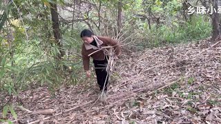 女子独居山里，又降温了，屋外狂风大作，屋内柴火灶铁锅炖鱼