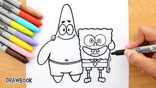 Drawing of SPONGEBOB and PATRICK STAR using markers (step by step)