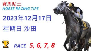 「賽馬貼士」🐴  2023 年12月 17 日, 星期日, 沙田🐴    香港賽馬貼士  HONG KONG HORSE RACING TIPS  🐴 RACE   5  6  7  8