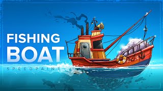 ☸ Drawing Fishing Boat in Photoshop | Speedpaint