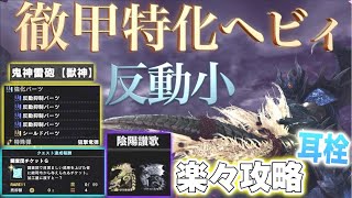 【MHW:IB】徹甲特化ヘビィ！撃ちまくり！調査団チケットG 陰陽讃歌の周回でも使える耳栓などを入れた装備スキル構成など　金レイア銀レウスを楽々攻略/モンスターハンターワールドアイスボーン