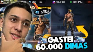 CONSEGUI!! GASTEI 60 MIL DIAMANTES NESSA SKIN DO SORTE ROYALE NO FREE FIRE!