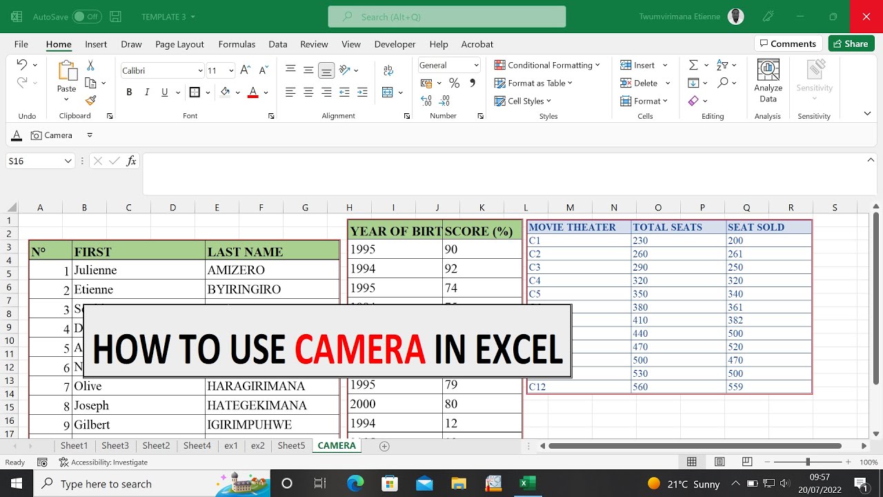 HOW TO USE CAMERA IN EXCEL - YouTube