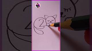 Como desenhar gatinho com numero 200 fácil #creative #drawing #art #drawings #quinerd #condsty